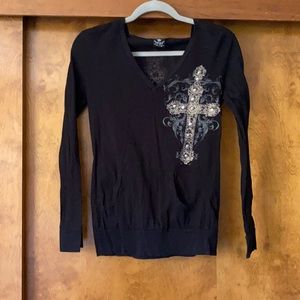 CROSS WITH CRYSTAL HOODIE TOP